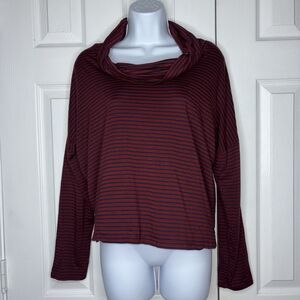 One Clothing Medium Red Black Striped Cowl Neck Top Bell Sleeve